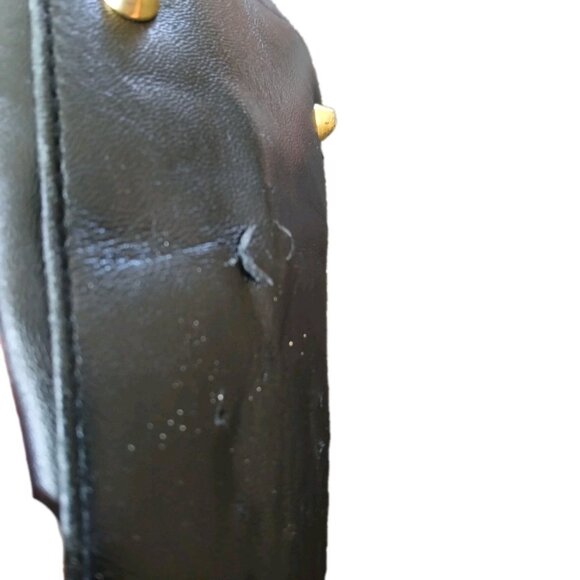 Yves Saint Laurent Y Studs Black Leather Satchel Tote Bag Gold Studded Vintage - Picture 4 of 10